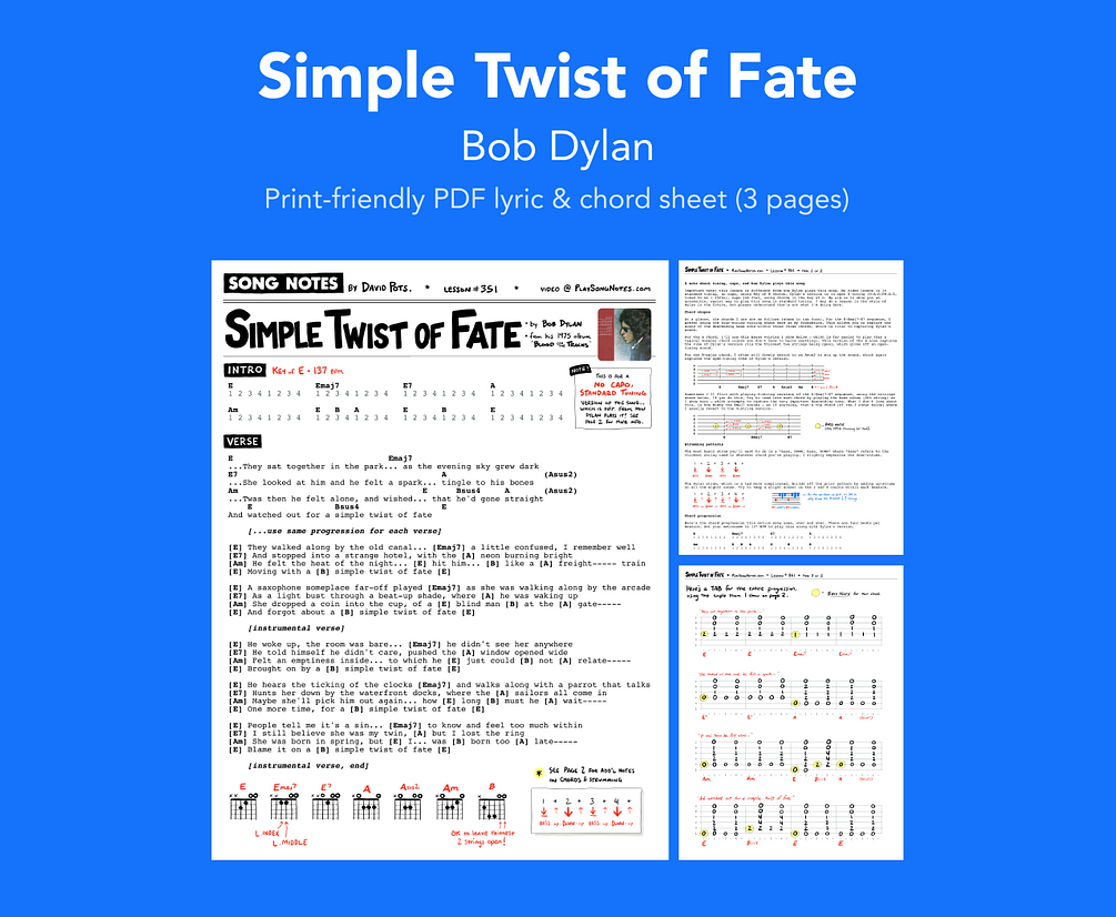 Simple Twist of Fate by Bob Dylan • Printfriendly PDF chord sheet