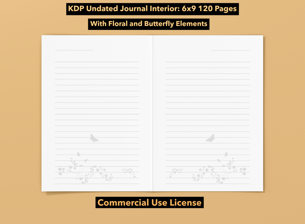 KDP PDF Floral Butterfly Journal Interior 6"x9" with bleed PDF