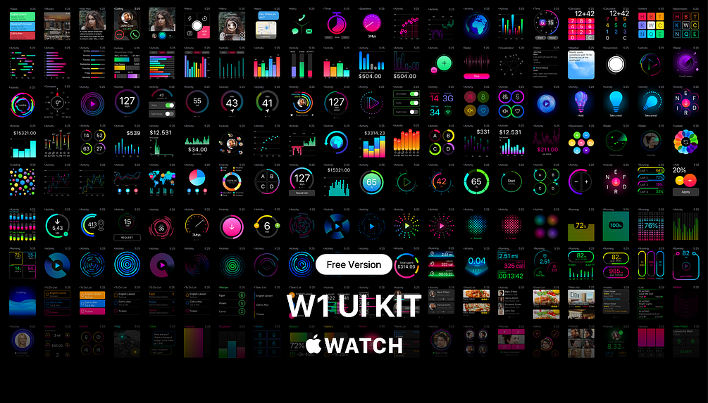 W1 UI Kit For Apple Watch Apps FREE Version