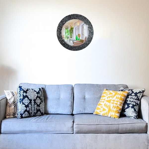 DecorShore 24" Black And Silver Metallic Round Traditional Glass Mosaic