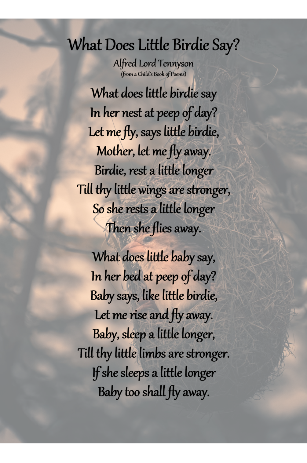 Poem WHAT DOES THE LITTLE BIRDIE SAY by Tennyson