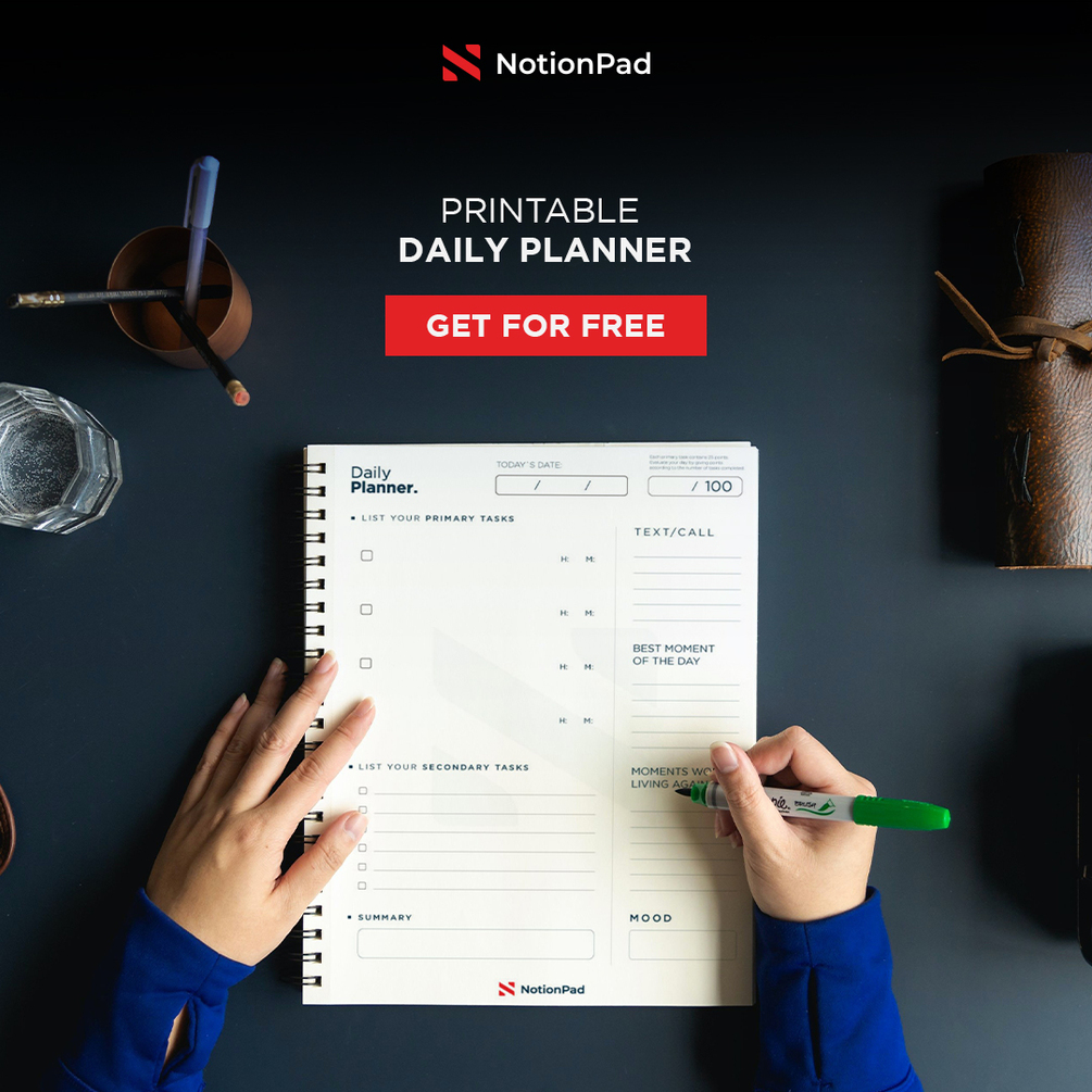FREE Get Things Done printable daily planner (PDF) by NotionPad