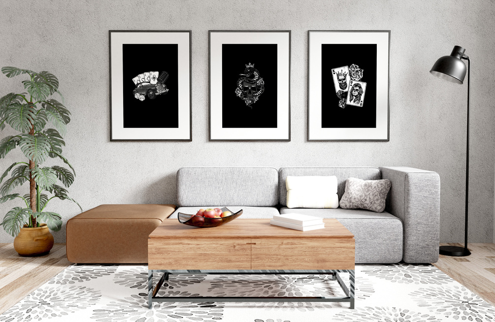 All black wall art set of 3