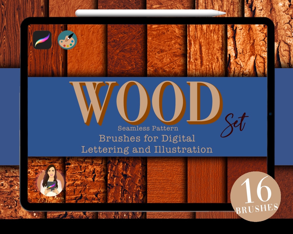 Wood Procreate Brush Set 16 Seamless Brushes Wood Grain Texture
