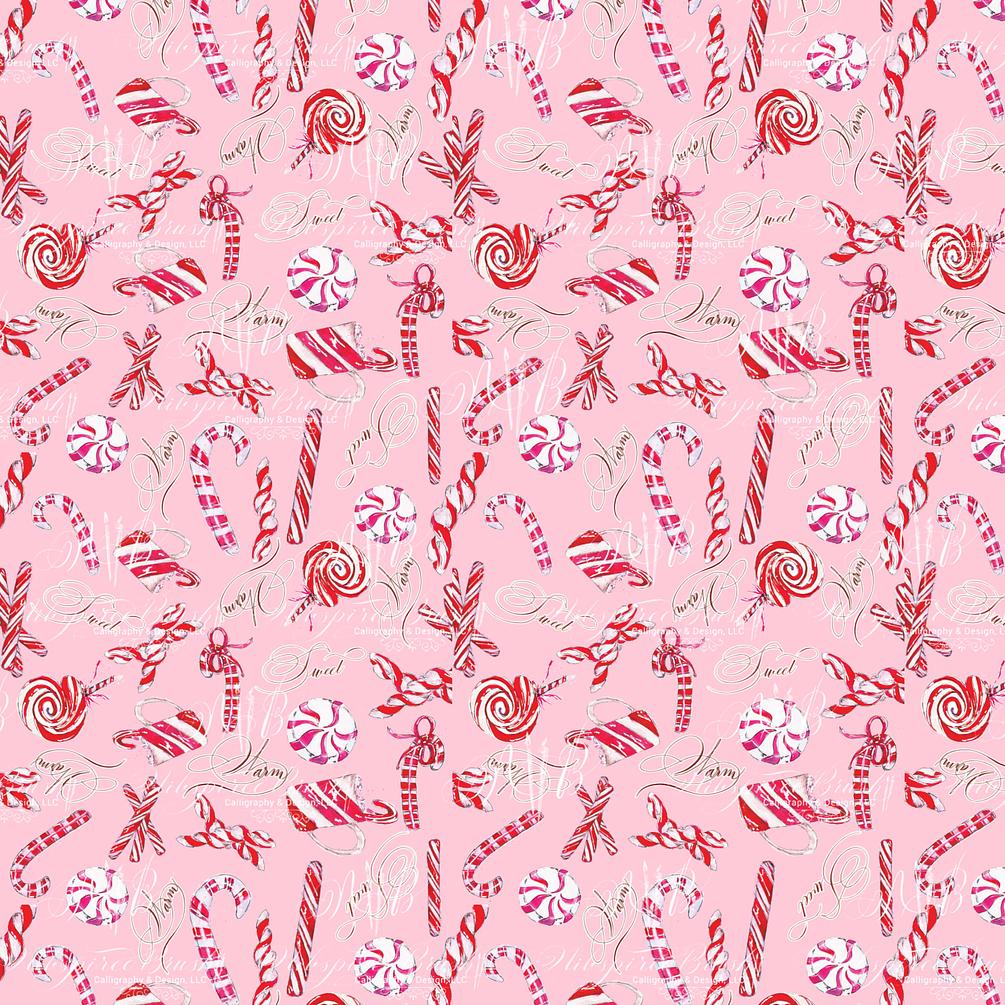 Peppermint Everything Holiday Watercolor Ink Illustration Pattern with