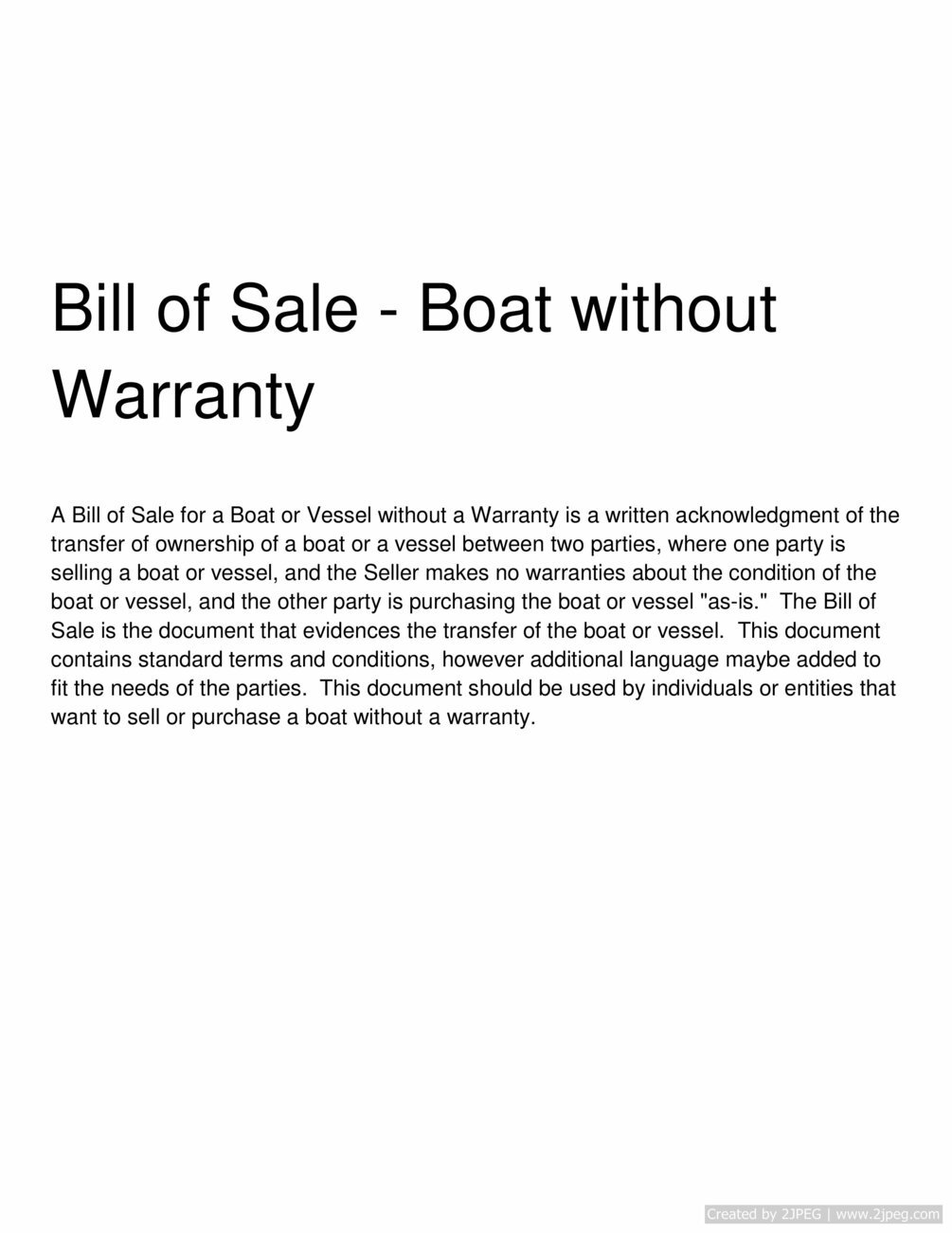 Bill of Sale Boat without Warranty