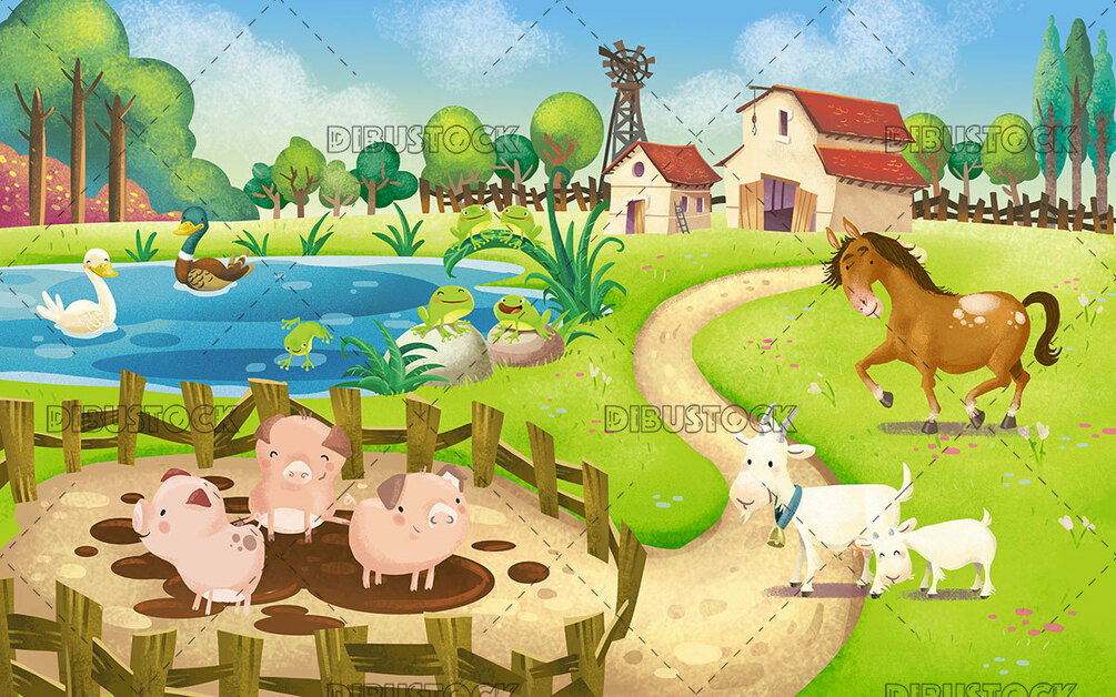 Group of animals in the farm