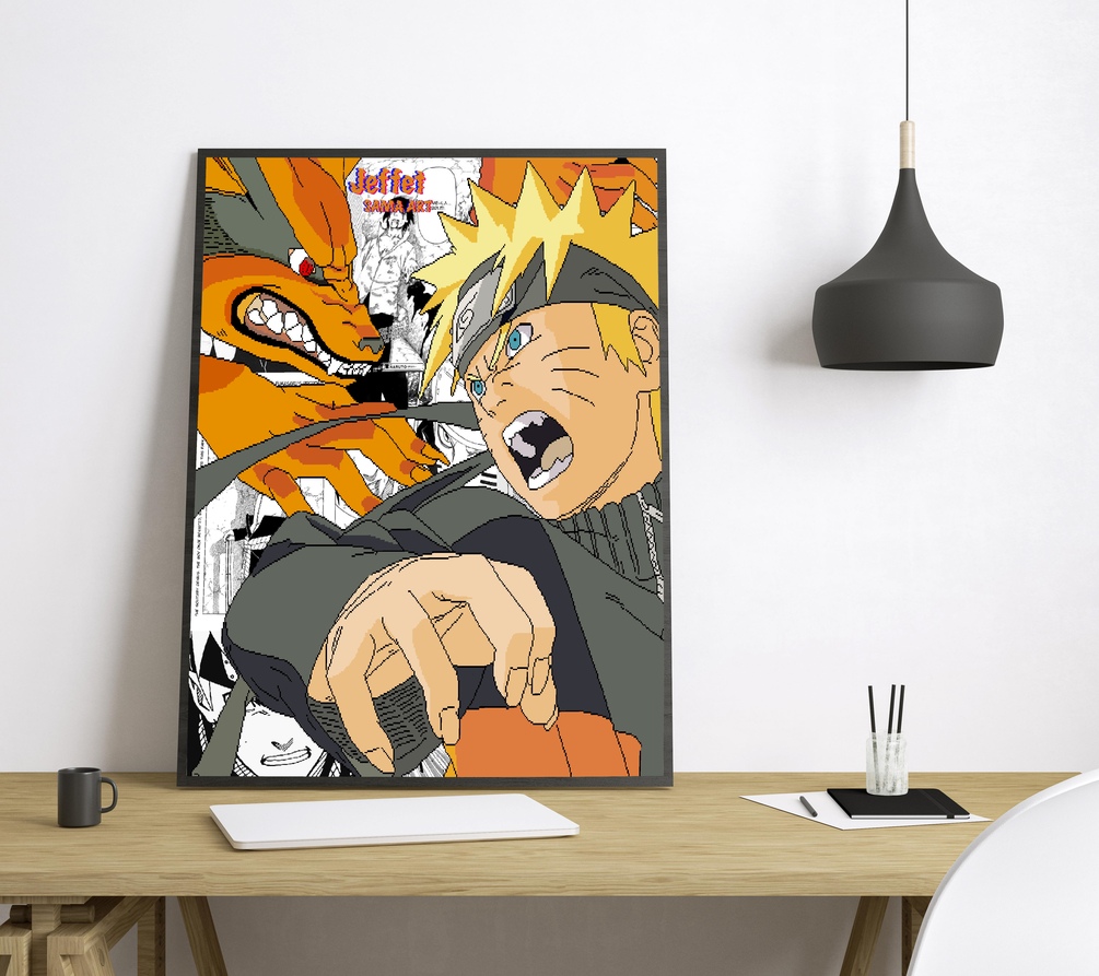 Print/Cadre Pixel Art Naruto x Kurama