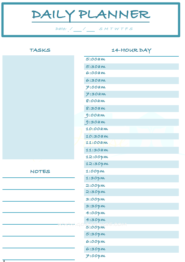 14 hour daily planner