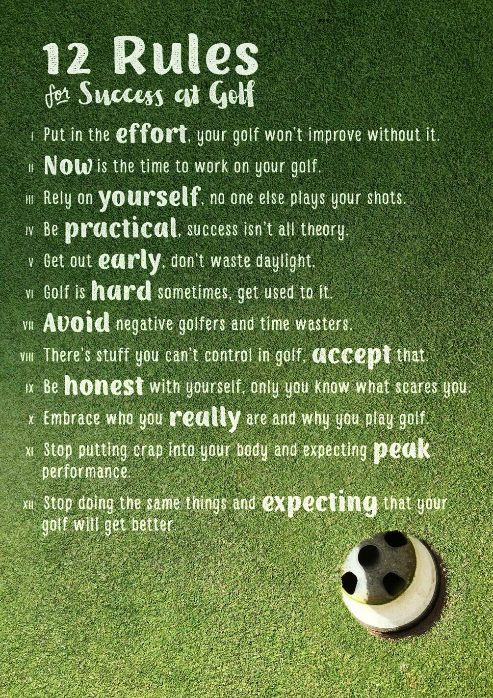 12 Rules for Success at Golf FREE Poster