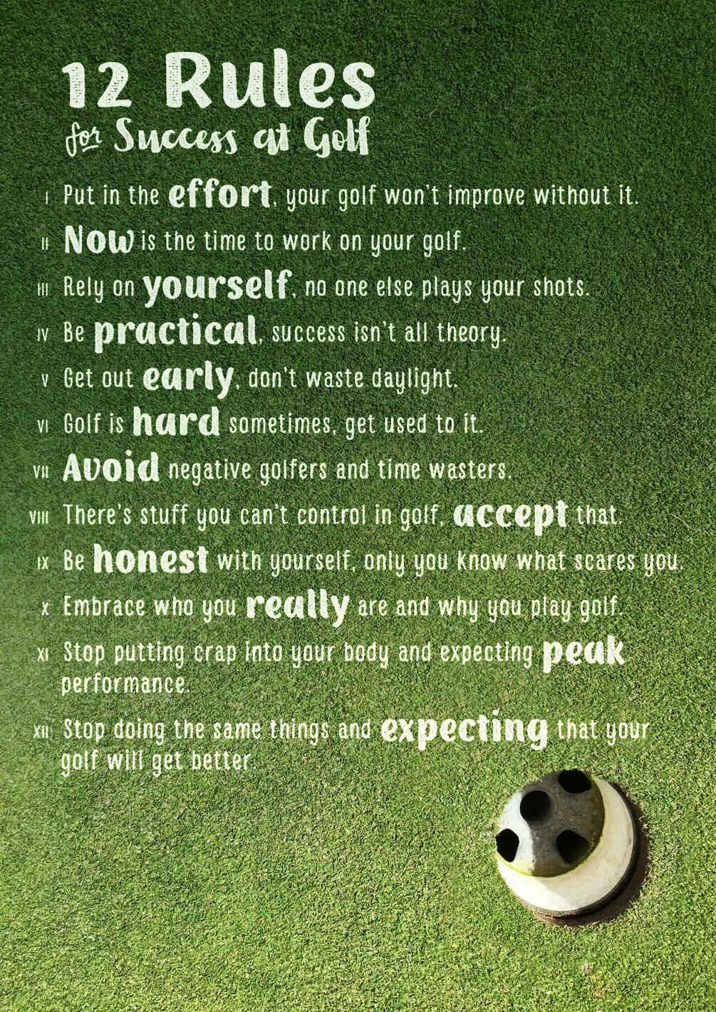 12 Rules For Success At Golf FREE Poster