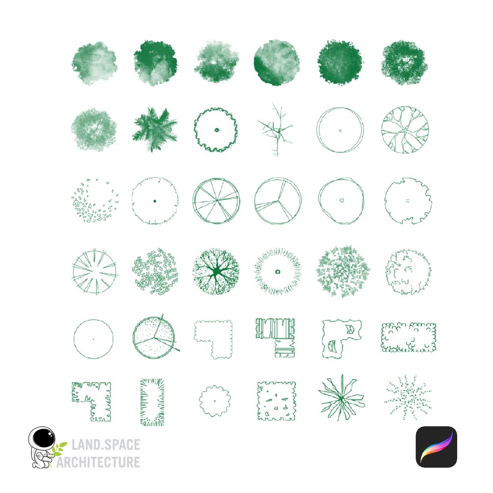 Landscape trees and shrubs brush set for Procreate iPad