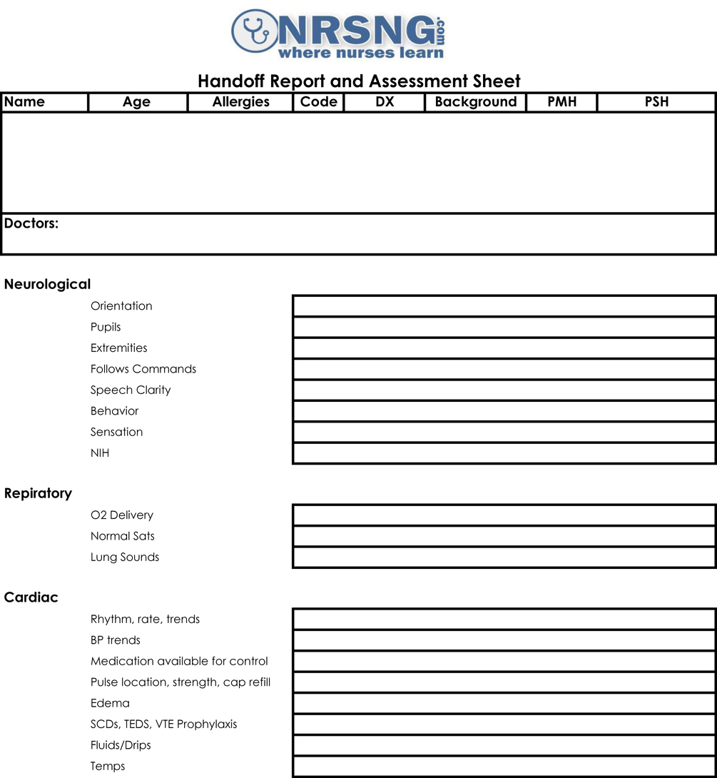 Handoff Report and Assessment Sheet