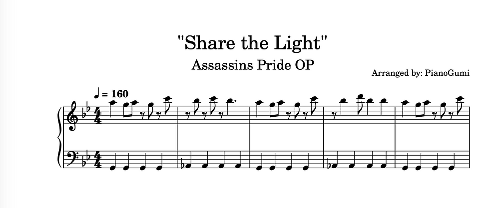 Assassins Pride Op Share The Light Piano Sheet Music