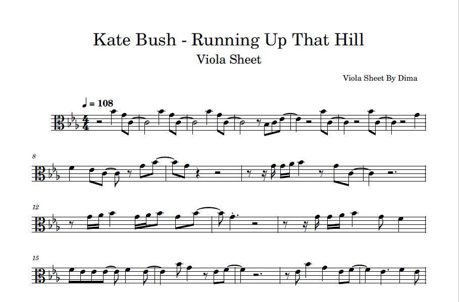 Kate Bush Running Up That Hill Viola Sheet