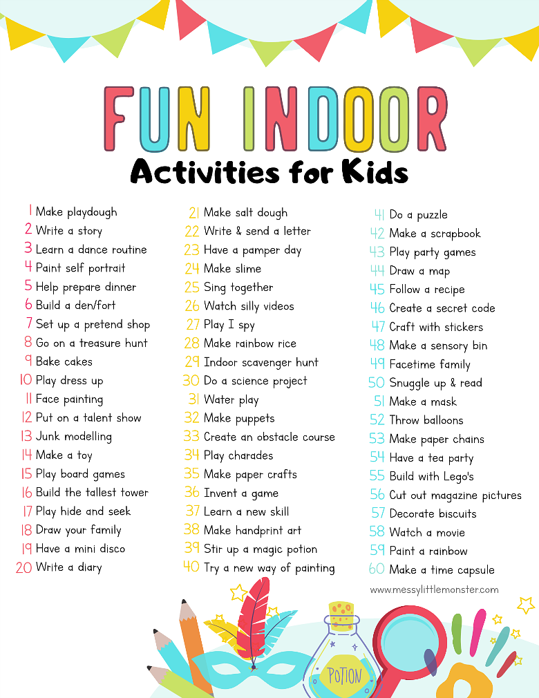 Indoor Activities for Kids Printable List