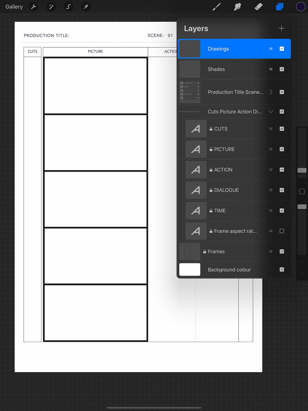 Free Procreate Anime Storyboard Template for 1.851 aspect ratio on A4