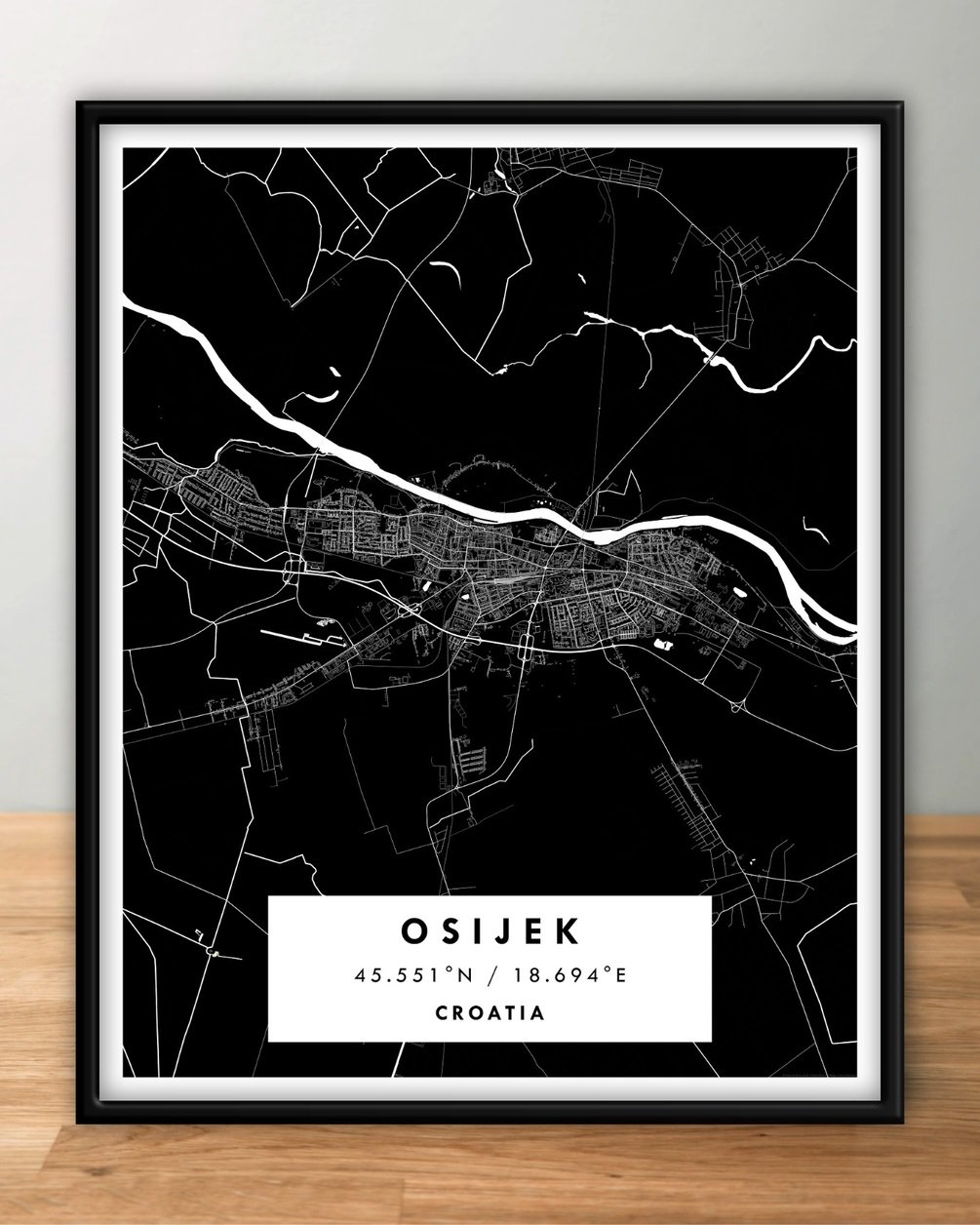 OSIJEK, Croatia Digital Map Poster Black