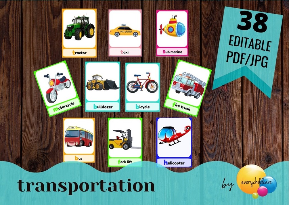 TRANSPORTATION 38 Editable Montessori Flashcards //Homeschool