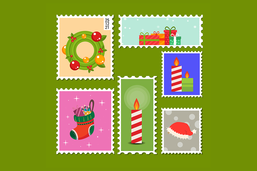 Christmas postage stamps illustration