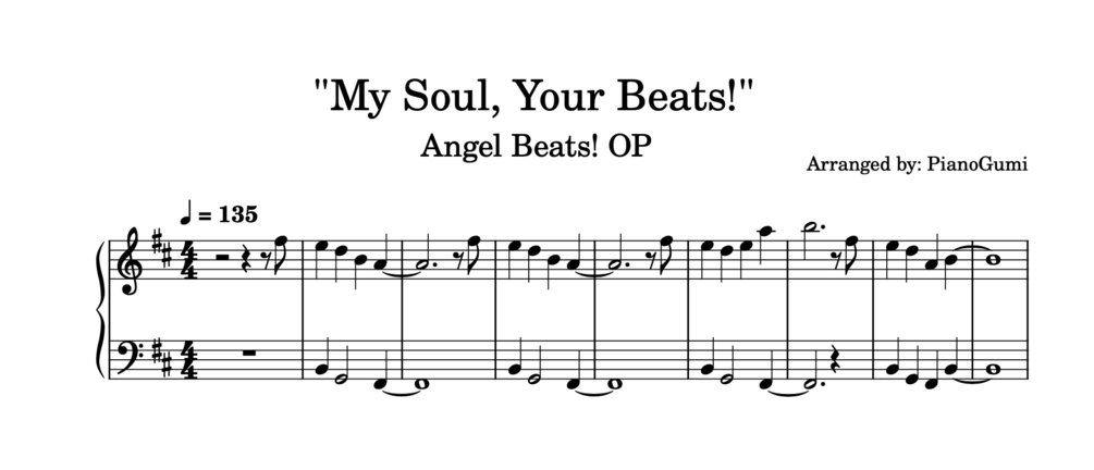 Angel Beats Op My Soul Your Beats Piano Sheet Music