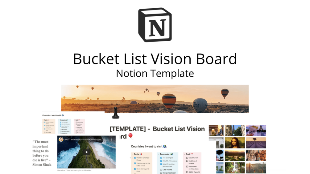 Notion Bucket List Vision Board