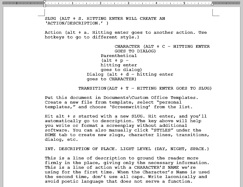 Ms Word Screenplay Template