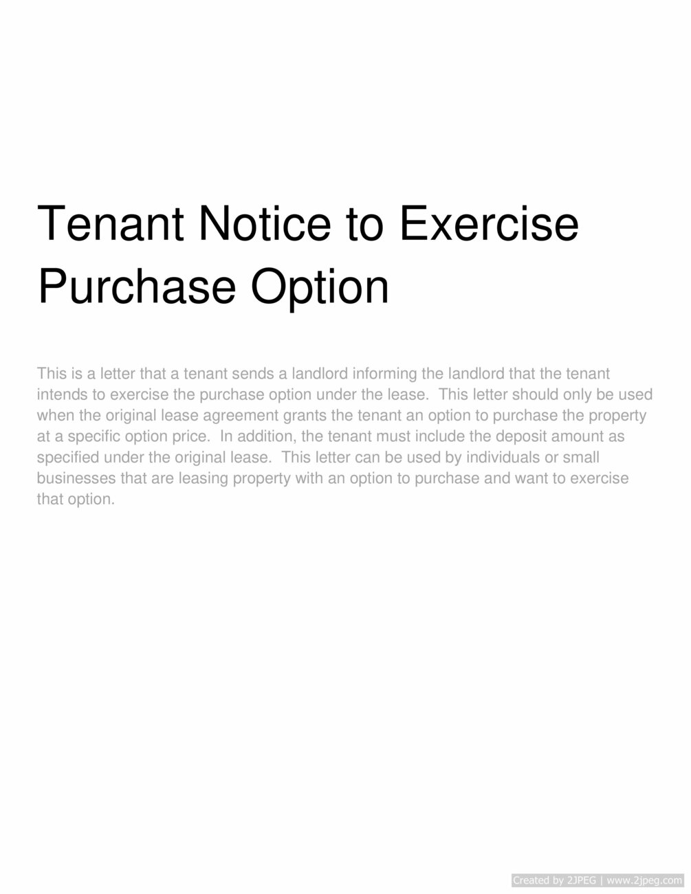 Tenant Notice to Exercise Purchase Option