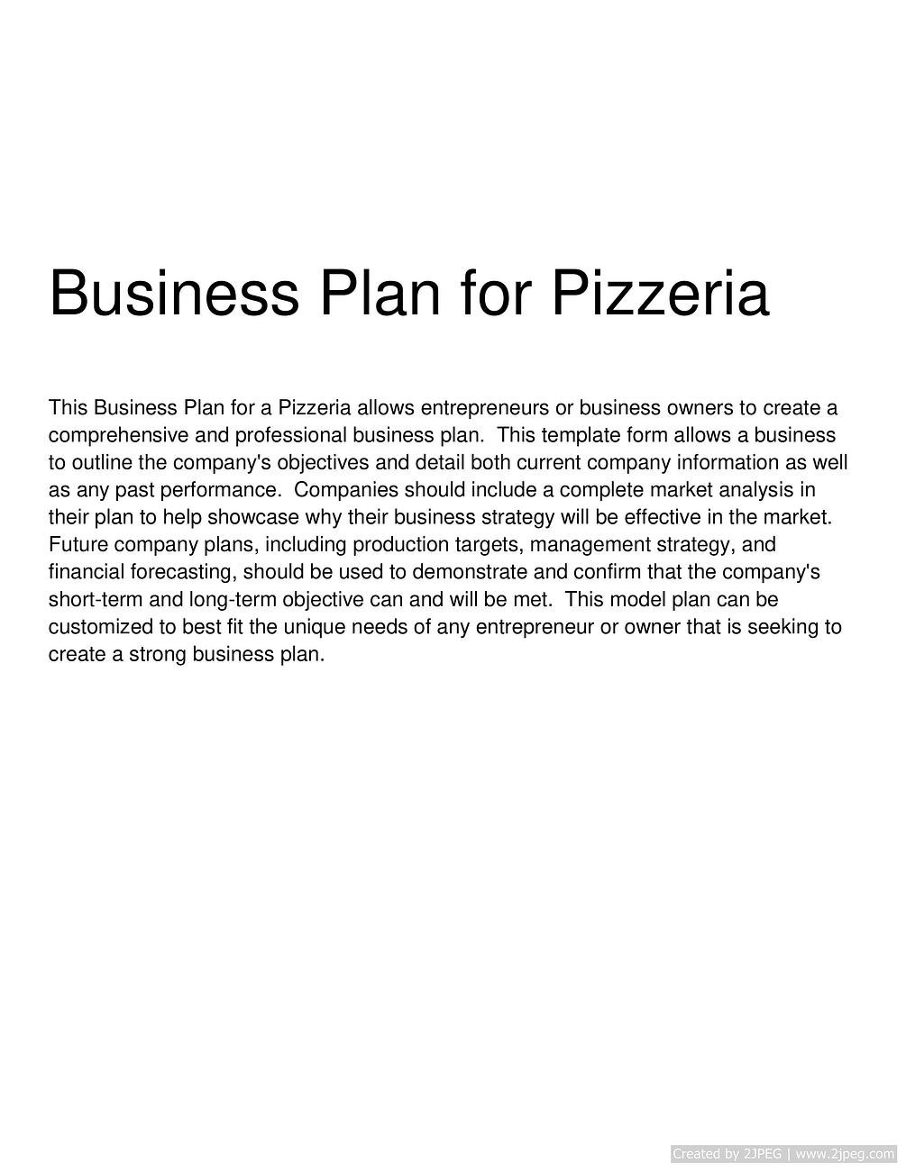 esempio business plan ristorante pizzeria