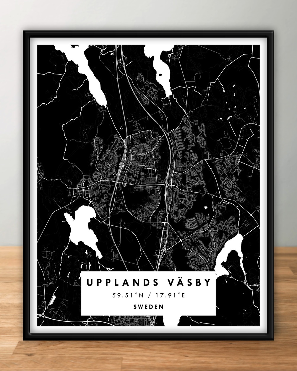UPPLANDS VÄSBY, Sweden Digital Map Poster Black