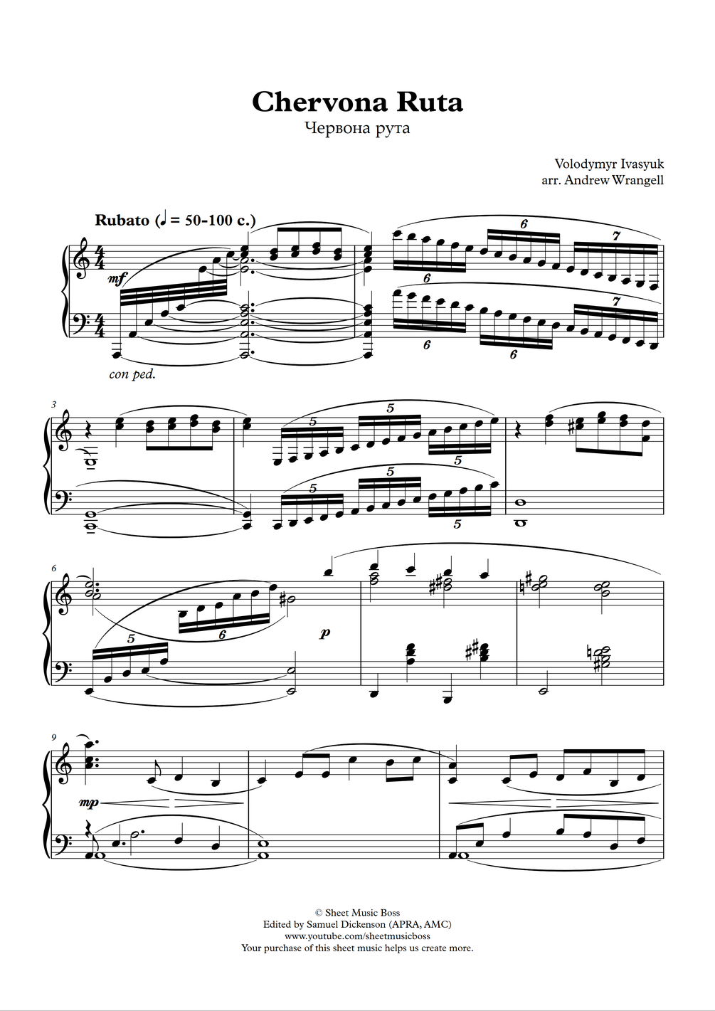 Volodymyr Ivasyuk - Chervona Ruta Solo Piano Version (Piano Sheet Music ...