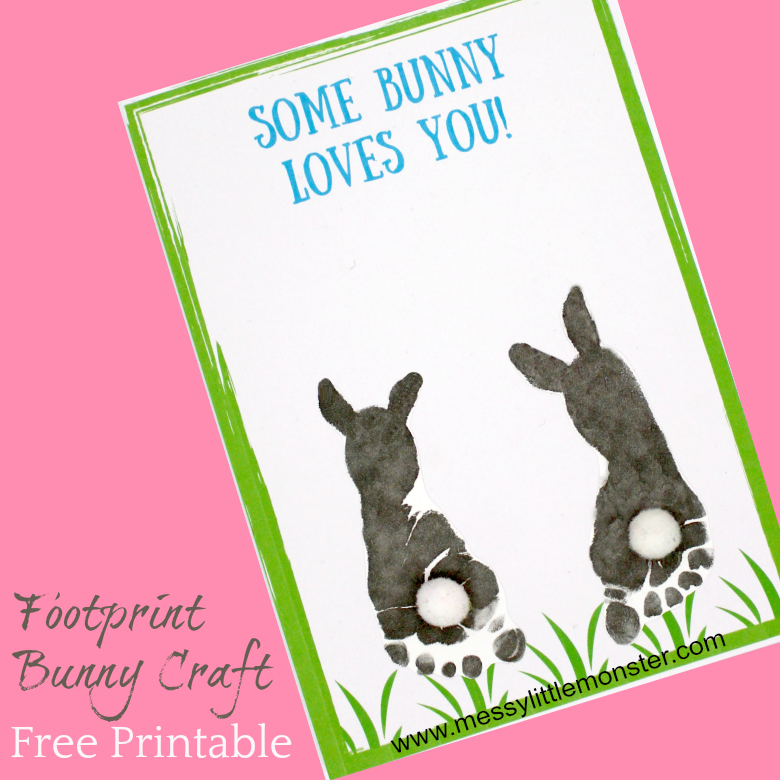 Footprint Bunny Craft Free Printable Keepsake Card Messy Little Monster