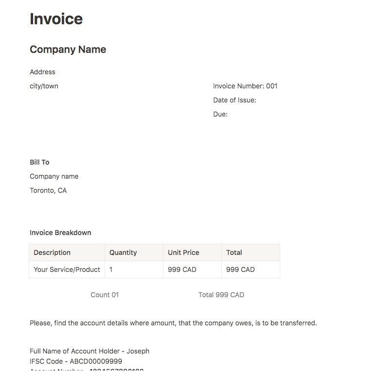 Notion Invoice Template