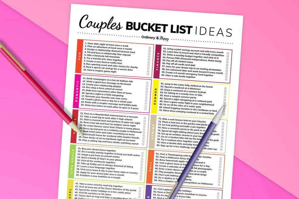 Couples Bucket List Ideas Printable