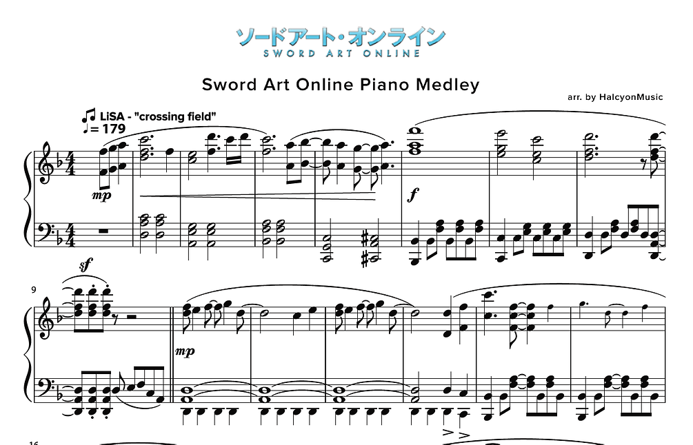 Sword Art Online Piano Medley Sheets