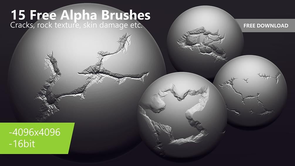 15 Alpha Brushes Zbrush / Blender (4k, 16bit)