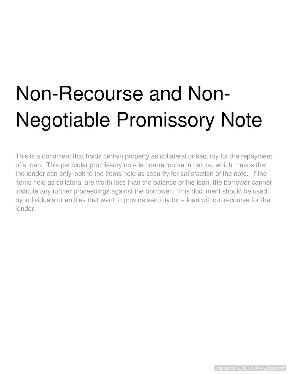 NonRecourse and NonNegotiable Promissory Note