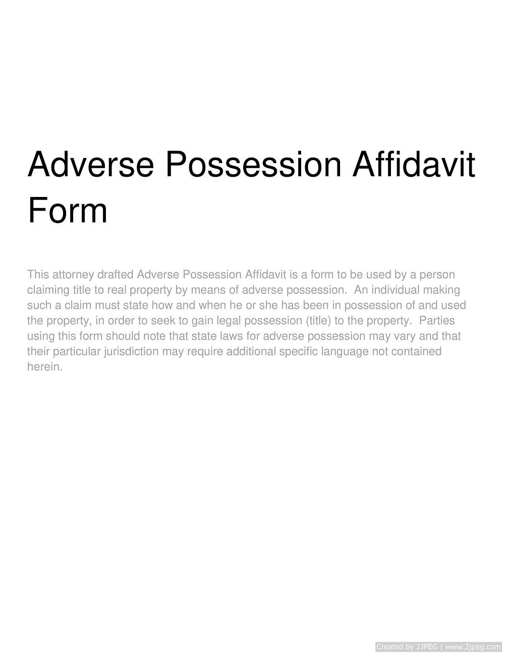 Adverse Possession Affidavit Form 2361