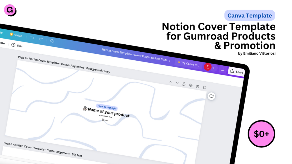 Notion Cover Template for Gumroad Products & Promotion