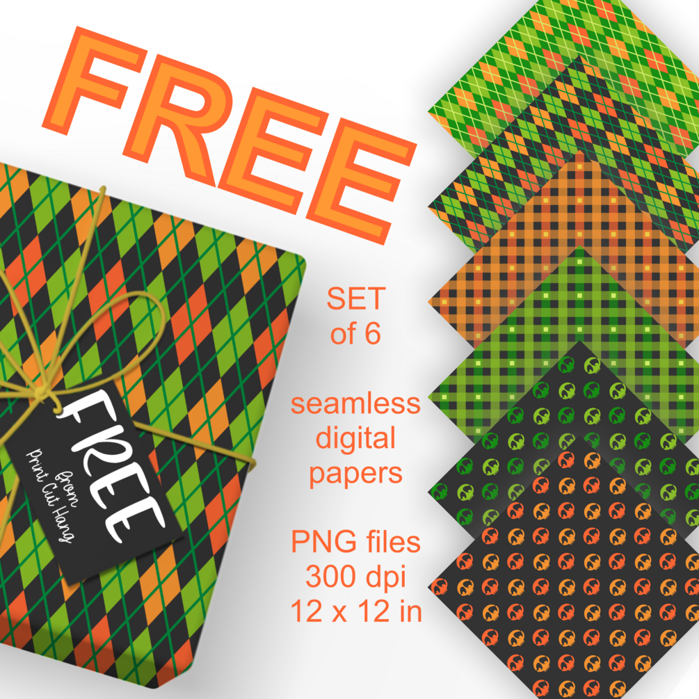 FREE Halloween Patterned Digital Papers Set of 6 PNG files