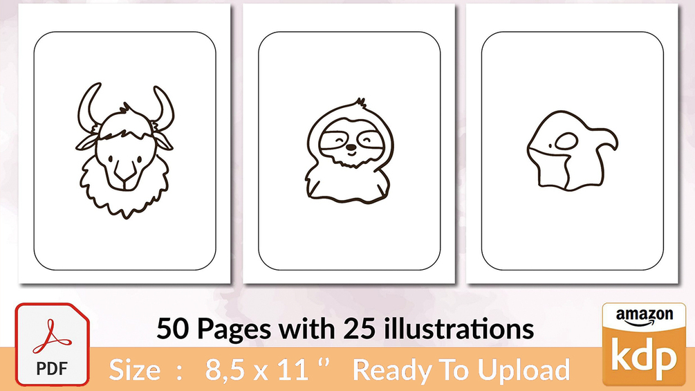 Animals Head Coloring book KDP interior For Kids aged 24 48, 8.5??11