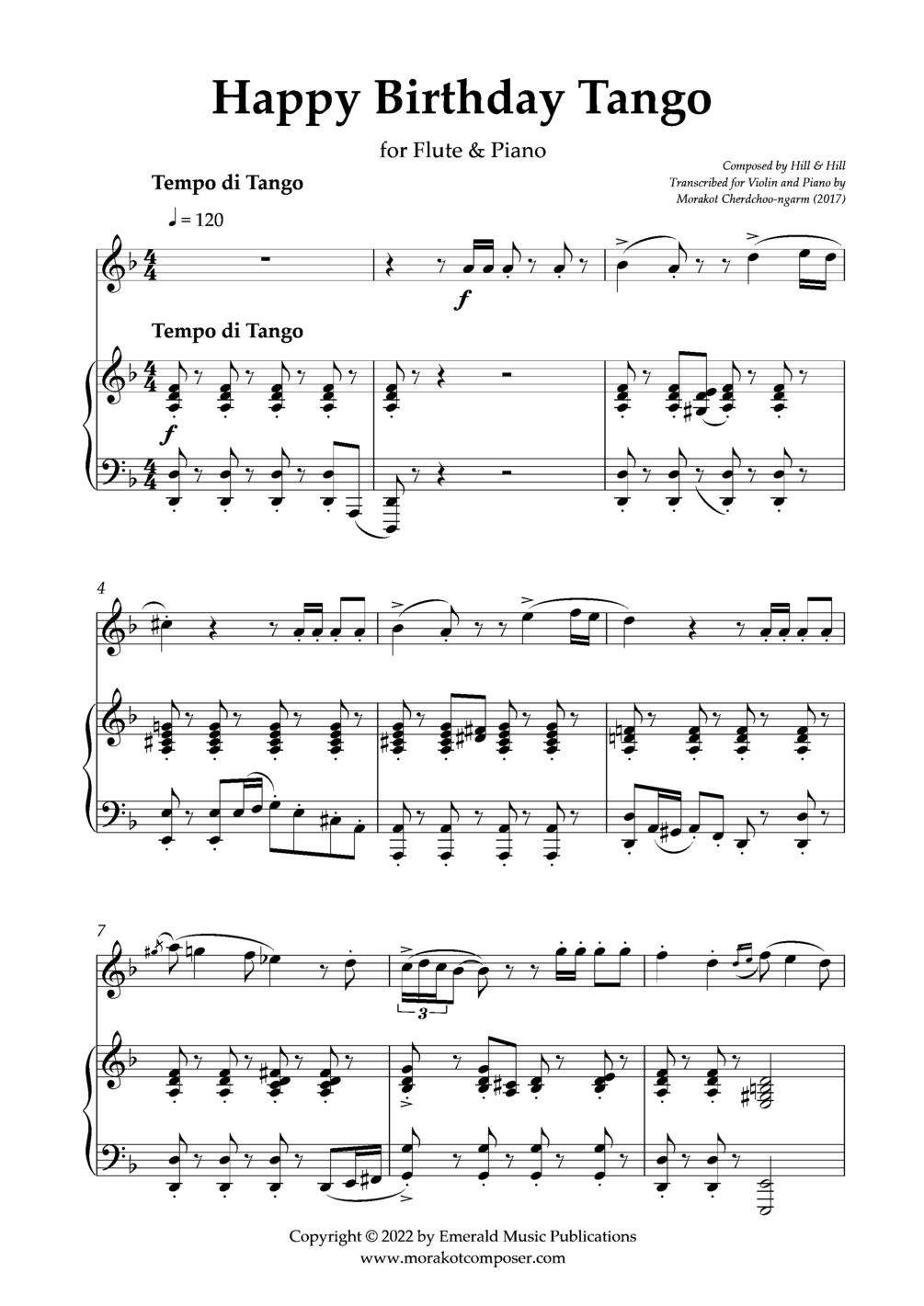 Happy Birthday Tango for Flute & Piano (Score & Part)