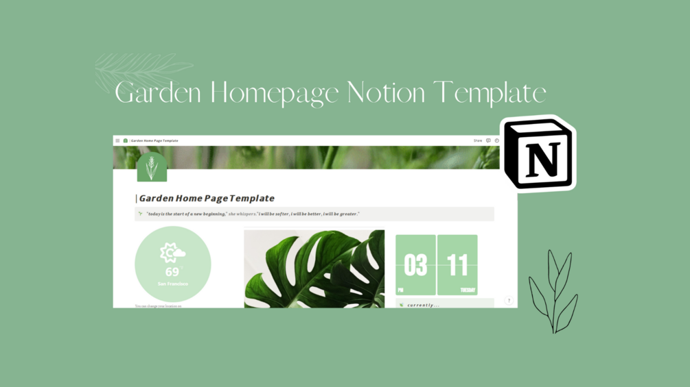 Sage Green/ Plant Aesthetic Minimalist Notion Template