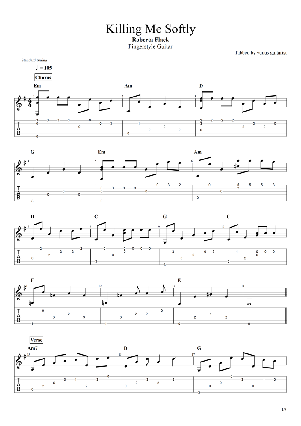 Tab killing me softly roberta flack