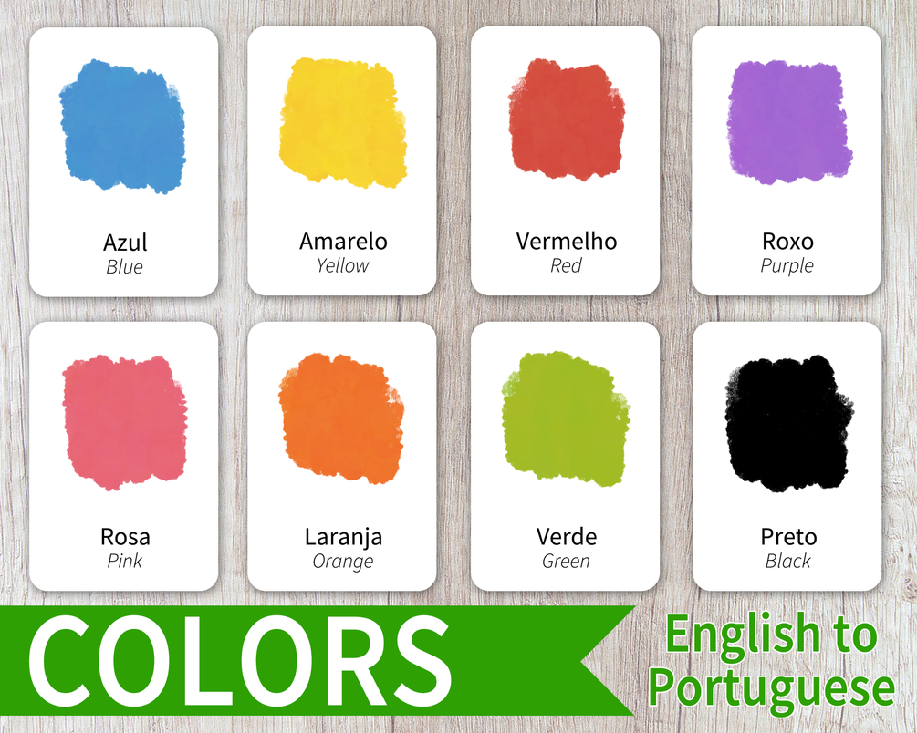 Portuguese English Colors Printable Flashcards