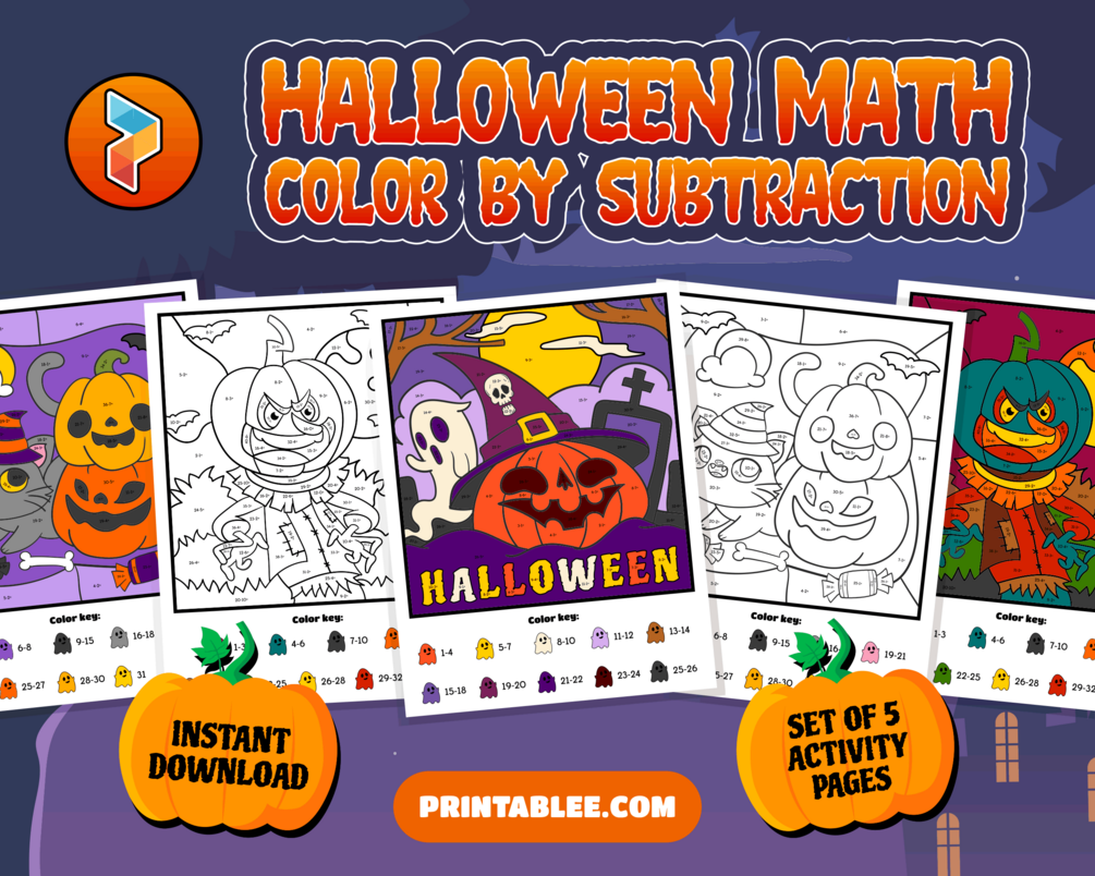 Printable Halloween Coloring for Kids Fun Math - Color by Number