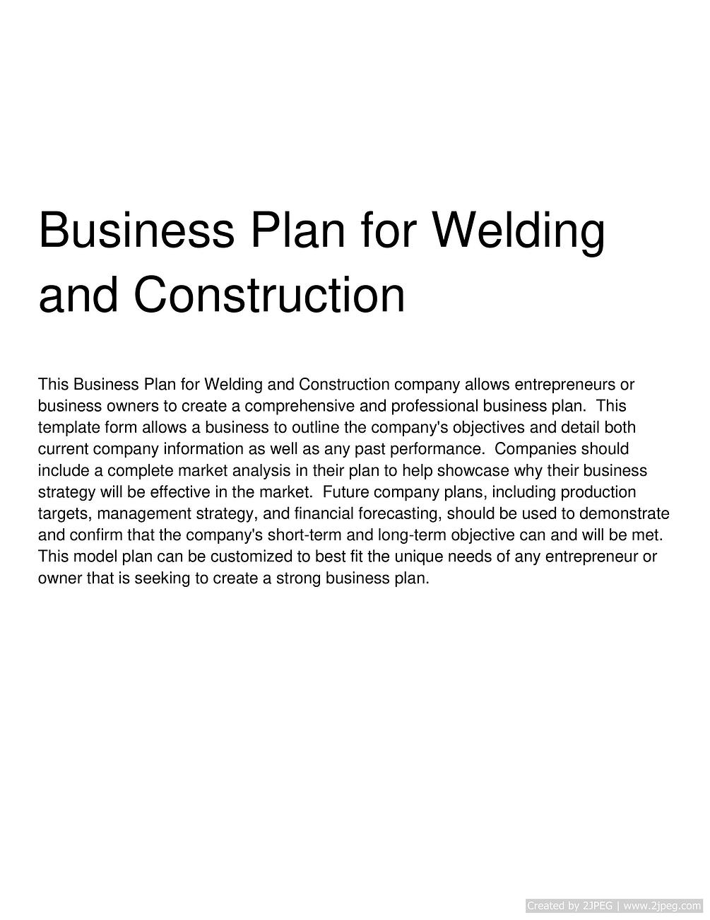 welding business plan example