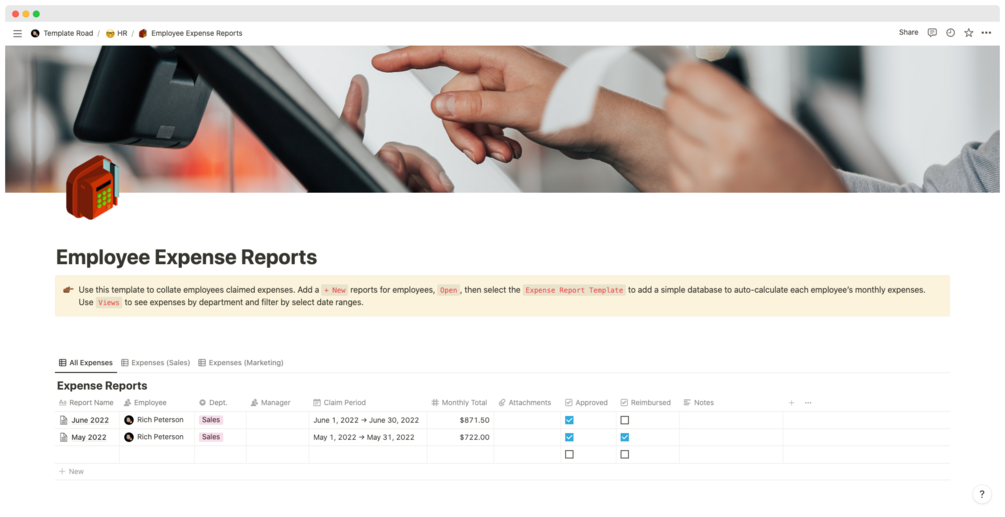 Notion Employee Expense Reports Template