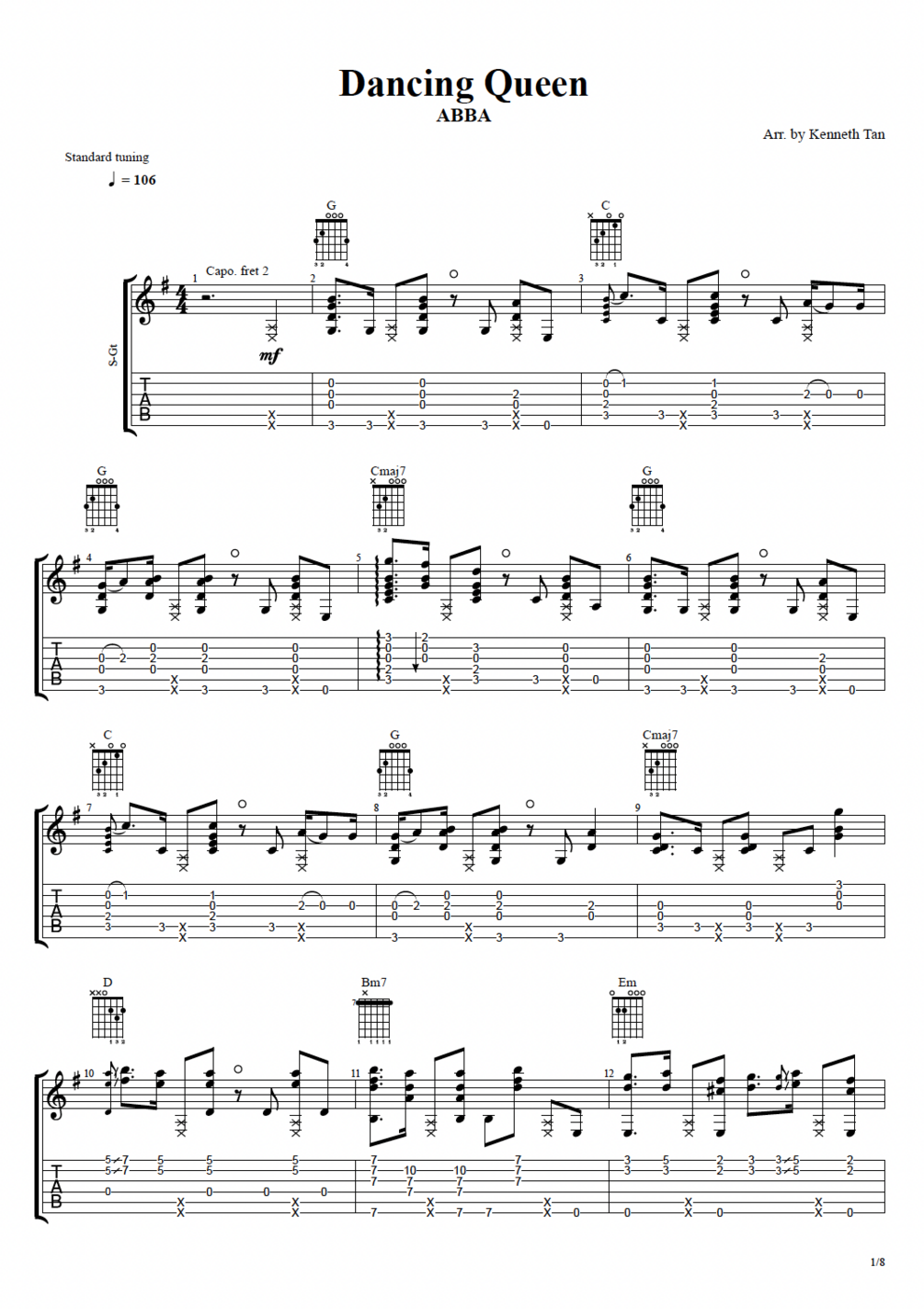 Dancing Queen Fingerstyle Guitar