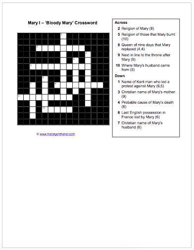 Elizabeth I and Mary Queen of Scots Crossword